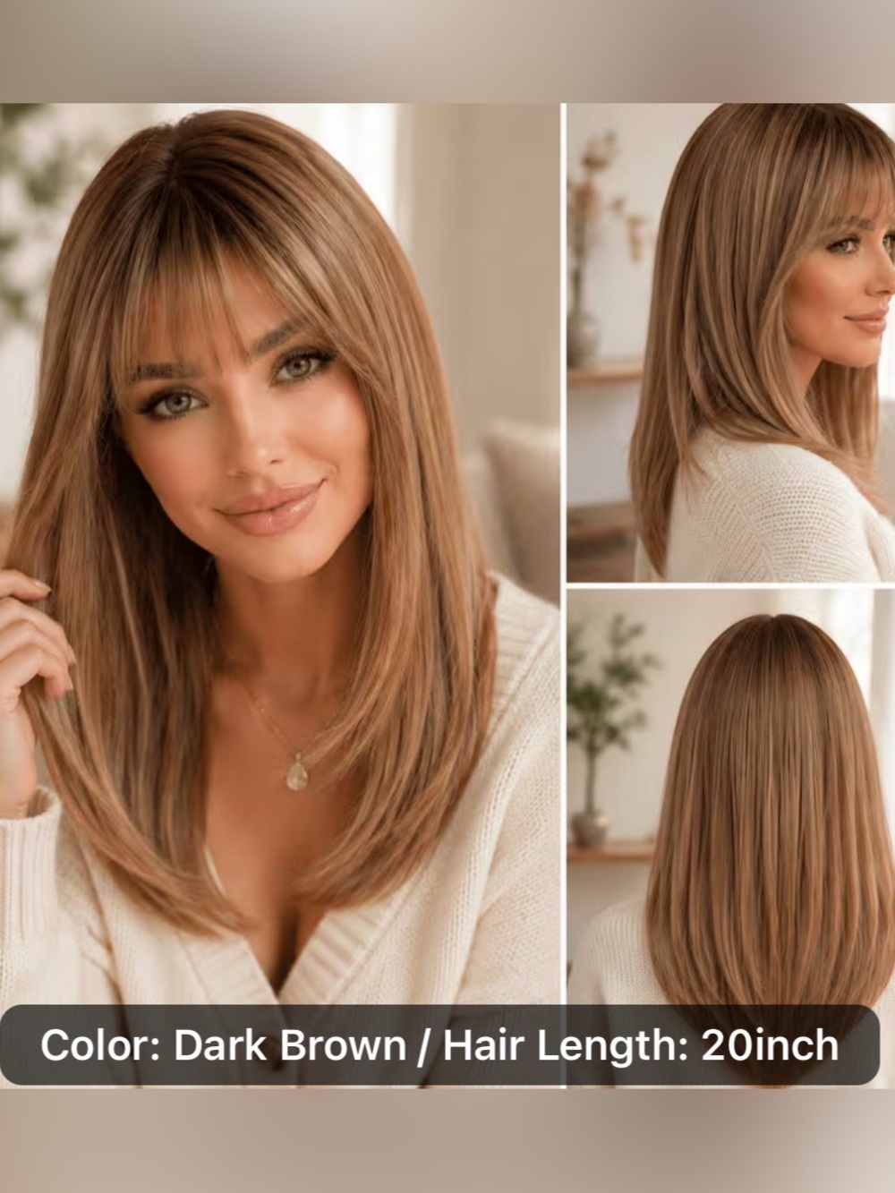 Dark Brown Layered Women's Wig with Soft Bangs - Elegant Everyday Style